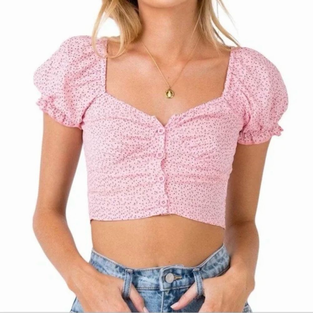 Princess Polly Pink Blush Ditsy Floral Cropped Blouse Size 0